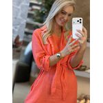 Camisa Em V Com Bolso Em Linho 100% Italiano Babi Coral 1812