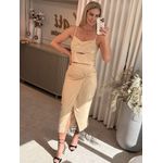 Saia Linho Essencial Midi Com Detalhe Bege 2108