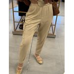 Calça Linho Essencial Com Elástico Na Cintura Cargo Bege Natural 2209