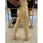 Calça Linho Essencial Com Elástico Na Cintura Cargo Bege Natural 2209