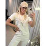T-shirt Lez a Lez Em Algodão Com Bordado E Paetês Bege 1007 