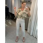 Blusa Lez a Lez Curta Estampada com Mangas 3/4 e Amarrações Bege 1007 