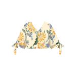 Blusa Lez a Lez Curta Estampada com Mangas 3/4 e Amarrações Bege 1007 