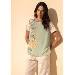 Blusa Lez a Lez Manga Curta Com Frente Estampada Em Bege 1107 