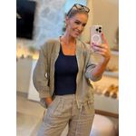 Jaqueta Bomber Com Capuz De Linho 100% Italiano Cinza 1109