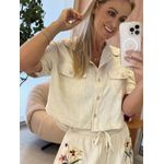 Camisa Lez a Lez Cropped Com Bordado Sarja E Linho 2110