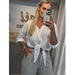 Camisa Em V Com Bolso Em Linho 100% Italiano Off White Babi 