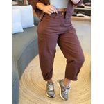 Calça Lez a Lez Balloon De Cintura Alta Em Sarja Marrom 2602