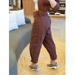 Calça Lez a Lez Balloon De Cintura Alta Em Sarja Marrom 2602