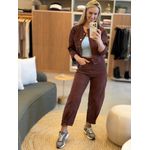 Calça Lez a Lez Balloon De Cintura Alta Em Sarja Marrom 2602