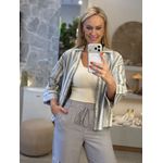 Camisa Lez a Lez Listrada Mangas 3/4 Cinza Metal 2701