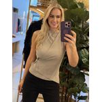 Blusa Lez a Lez Transpassada Canelada Com Enfeite Lateral Metalizado Cinza 0310 