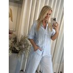 Camisa Lisa Em Linho 100% Italiano Azul Claro 3008