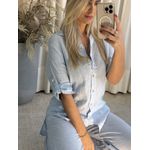Camisa Lisa Em Linho 100% Italiano Azul Claro 3008
