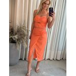 Saia Linho Essencial Midi Com Detalhe Coral 3008
