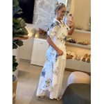 Chemise MS 100% Linho Italiano Floral Off E Azul Izadora 1811