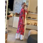 Chemise MS 100% Linho Italiano Floral Vermelho Izadora 1811 