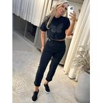 T-Shirt Cropped Com Regulador E Bordado Borboleta Preto 