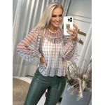 Blusa Estampada Em Tule Com Manga Longa Bufante
