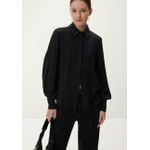 Camisa Manga Longa Bufante Com Pérolas Gola Preto