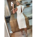 Vestido Morena Rosa Midi Gola Alta Abertura Lateral Off White