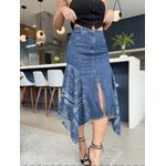 Saia Morena Rosa Evasê Alta Midi Azul 2408
