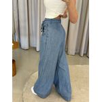 Calça Lez a Lez Jeans Cintura Alta Com Linho Pantalona 0910