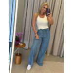 Calça Lez a Lez Jeans Cintura Alta Com Linho Pantalona 0910