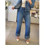 Calça Lez a Lez Jeans Reta De Cintura Alta Com Barra Estampada 1702