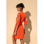 Vestido Curto Transpassado Com Mangas Bordadas E Amarração Laranja 2409