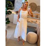 Vestido Longo Em Linho 100% Italiano Com Bolsos Helena Off White 1512