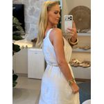 Vestido Longo Em Linho 100% Italiano Com Bolsos Helena Off White 1512