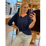 T Shirt Youbasic Manga 3/4 Com Gola V Pequim Azul Marinho 2409