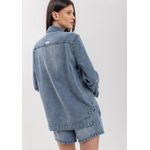 Camisa Jeans Overshirt Com Bolsos E Apliques De Brilhos