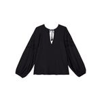 Blusa De Mangas Longas Bufantes Com Bordados E Amarração Preto 0505