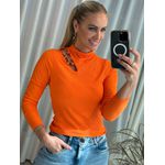 Blusa Lez a Lez Canelada De Mangas Longas Com Recorte Laranja 1605