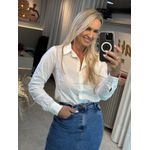 Camisa Básica De Mangas Longas Com Barra Arredondada Branco