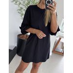 Vestido Curto Em Malha Penteada Com Mangas 3/4 Preto