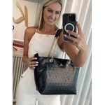 Bolsa Grande Com Zíper Em Couro Preto 