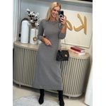 Vestido Midi Chá De Mangas Longas Em Malha Canelada