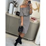 Vestido Midi Ombro A Ombro Em Malha Canelada