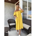Vestido Manga Bufante Em Linho 100% Italiano Amarelo