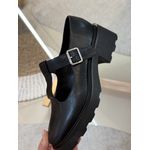 Loafer Mary Jane Tratorada Couro Preto