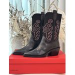 Bota Western Bordado Salto Bloco Couro Preto