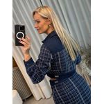 Jaqueta Jeans Cropped Com Gola E Padronagem Xadrez