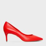 Scarpin Valentina Salto Fino Médio Couro Vermelho