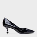 Scarpin Salto Fino Drop Baixo Couro Verniz Preto Carrano 
