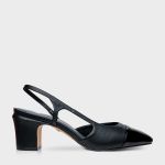 Scarpin Slingback Cap Toe Couro Preto