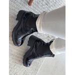 Bota Coturno Chelsea Tratorada Couro Preto Verniz 