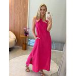 Vestido Midi Em Linho 100% Italiano Rosa Pink 2510 